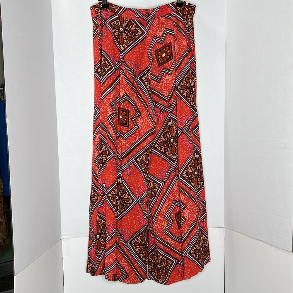 Anthropologie Skirted Wide Leg Pants Red Geometric Print High Rise 6 - Picture 7 of 7